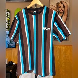 Men’s HIGH 3 colored stripe TShirt. Made in Brazil. Men’s size Small